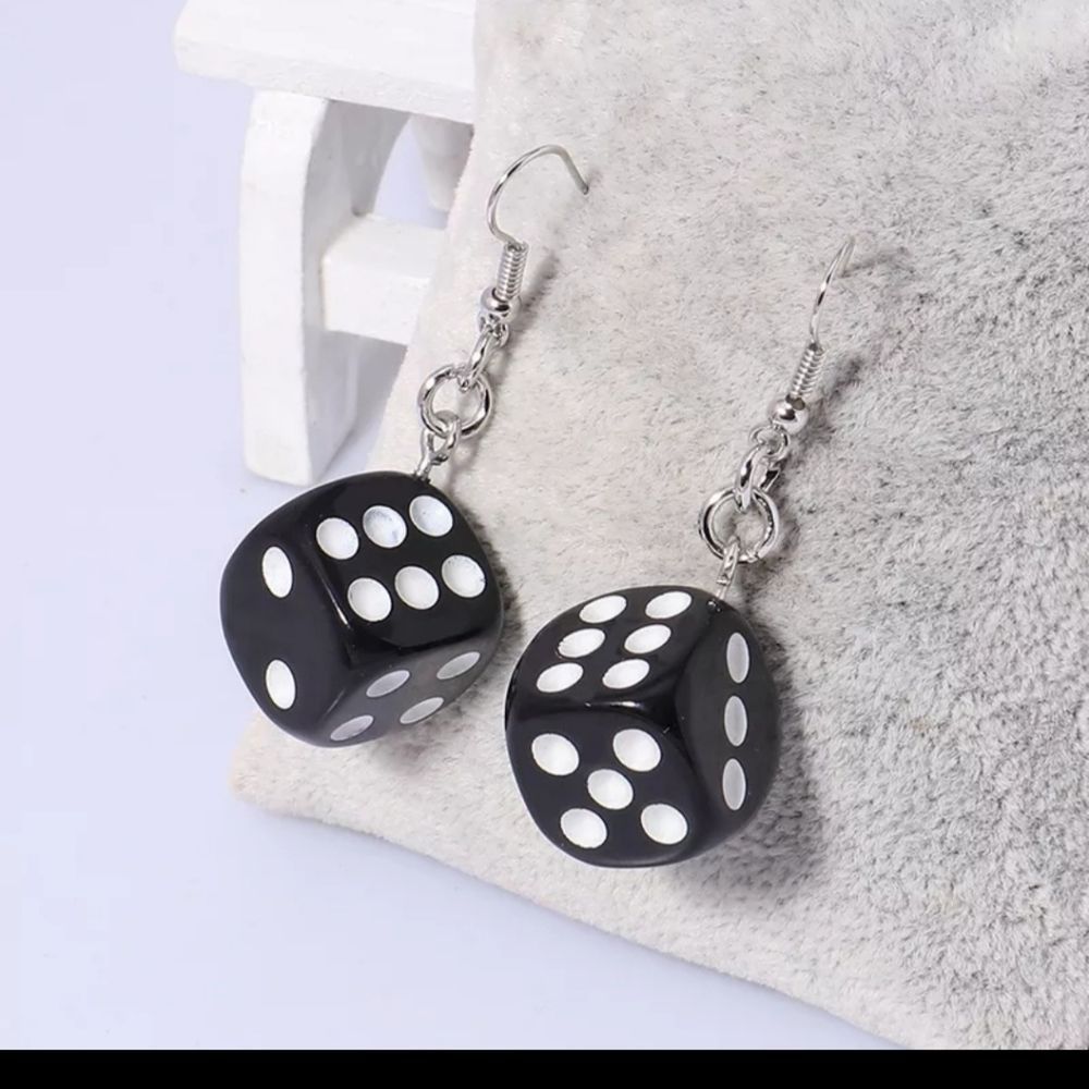Sterling Silver hooks and black and white resin dice earrings new